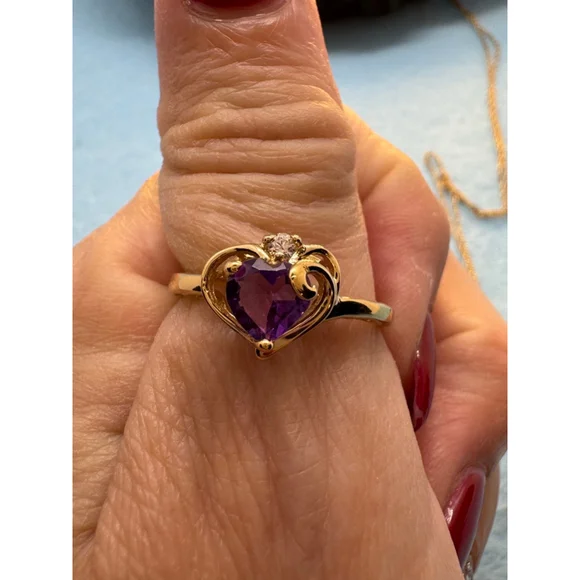 Sterling Silver & Gold Jewelry Set with Amethyst – Earrings, Ring & Necklace - Picture 4 of 10